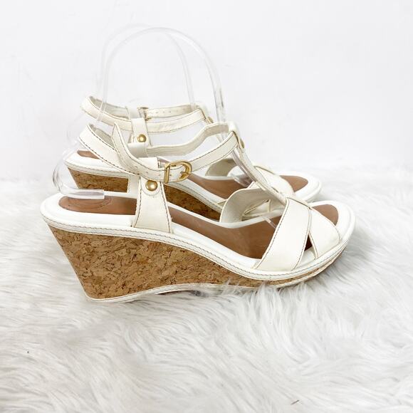 Nurture 10 M Womens White Leather Hawkins Ankle Strap Cork Wedge Sandals - Picture 2 of 8
